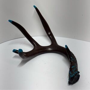 Brown Painted Deer Antler Decor with Teal Accents